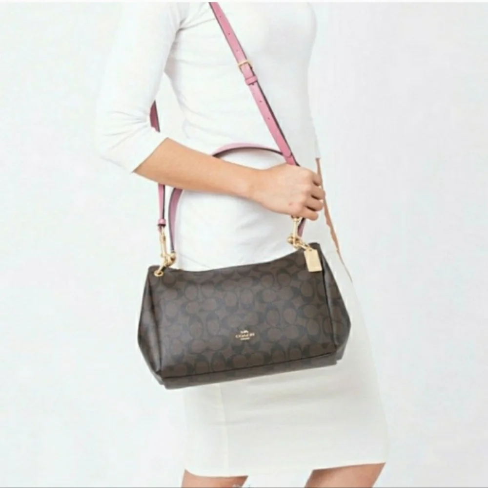 COACH BUNDLE CROSSBODY BAG Brown Black PINK SIGNATURE Satchel & Wallet SET - Picture 4 of 13